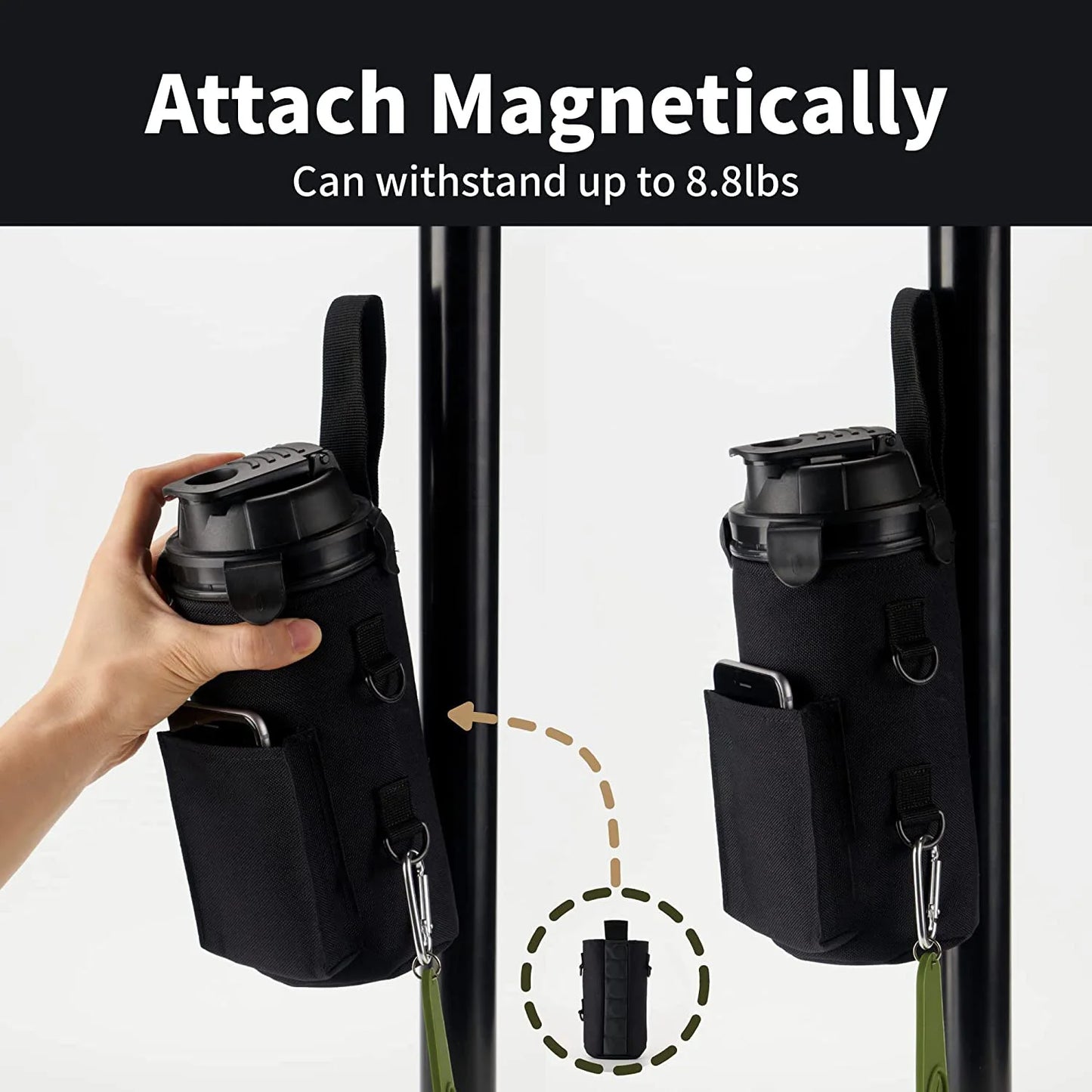 Magnetic Gym Water Bottle Bag Holder, Built-in Magnet for Easy Attachment to Metal Surface, Magnetic Bottle Sleeve Pouch