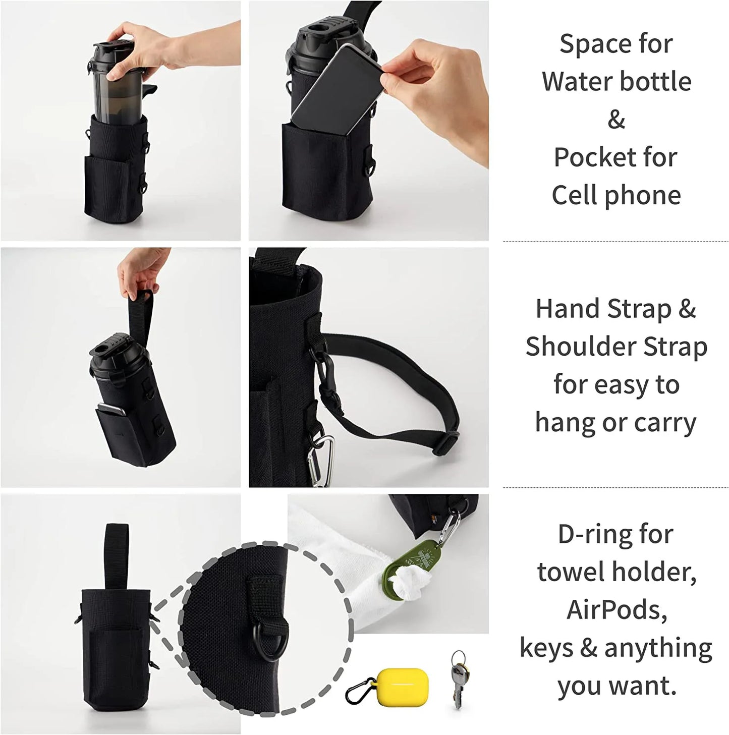 Magnetic Gym Water Bottle Bag Holder, Built-in Magnet for Easy Attachment to Metal Surface, Magnetic Bottle Sleeve Pouch