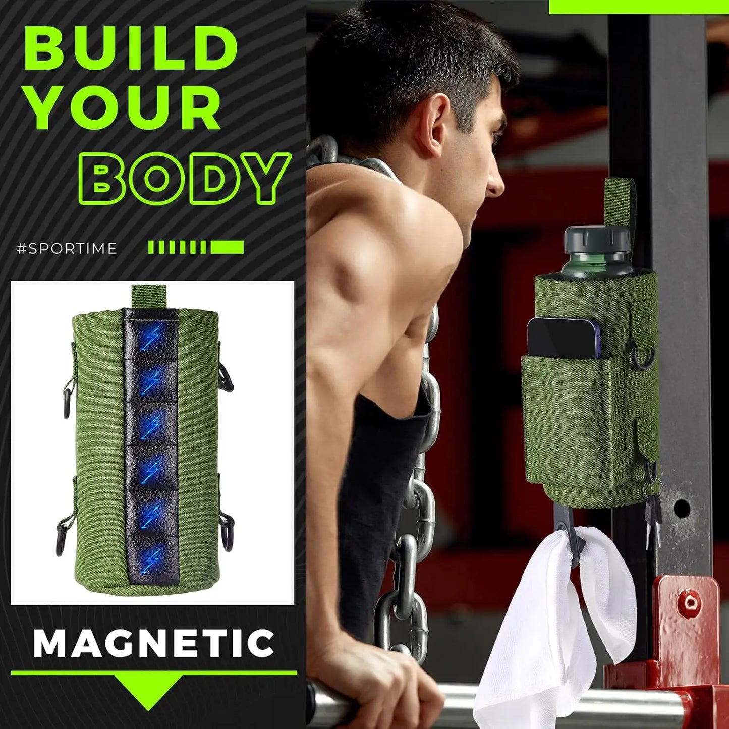 Magnetic Gym Water Bottle Bag Holder, Built-in Magnet for Easy Attachment to Metal Surface, Magnetic Bottle Sleeve Pouch